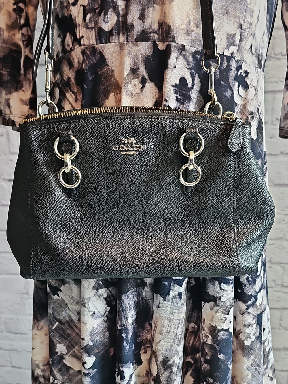 Coach Black Pebbled Leather Shoulder Bag with Gold Hardware